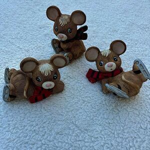 Set of 3 Adorable Vintage Homco Porcelain Ice Skating Winter Mice‎